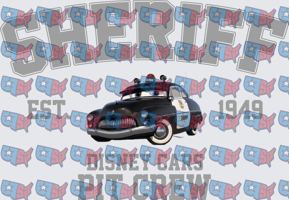 Sheriff Animated Police Car Est 1949 Pit Crew (DTF)
