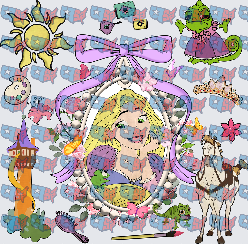 Blonde Princess Cameo with Chameleon and Horse (DTF)