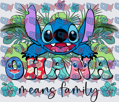 Stitch Ohana Means Family Tropical Floral Design (DTF)