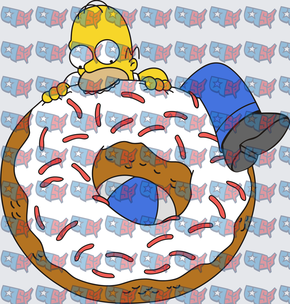 Yellow Cartoon Man Sinking Into Giant Sprinkle Donut (DTF)