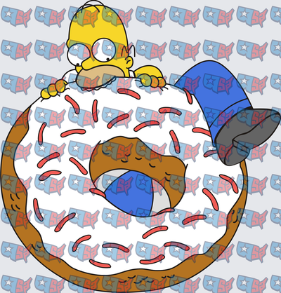 Yellow Cartoon Man Sinking Into Giant Sprinkle Donut (DTF)