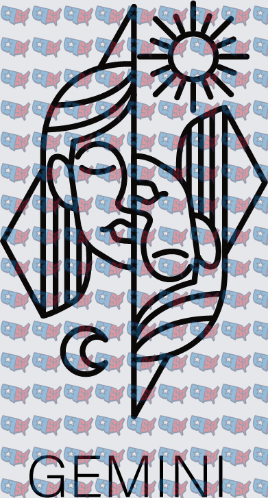 Gemini Zodiac Twin Faces Sun Moon Line Art (DTF)