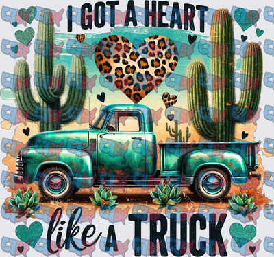 I Got A Heart Like A Truck Teal Vintage Western (DTF)