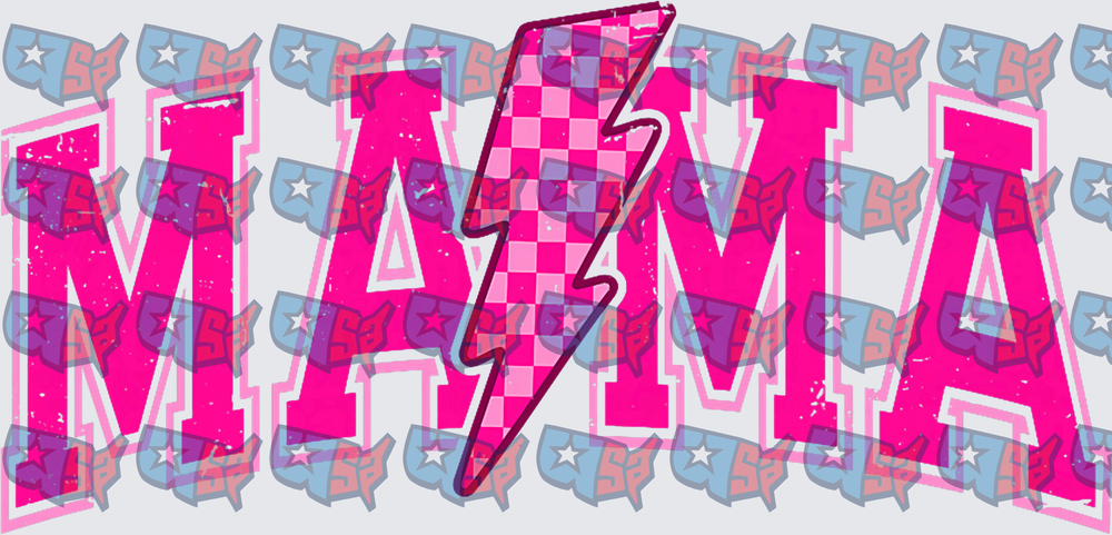 Hot Pink Checkered Lightning Bolt Mama Varsity Letters (DTF)