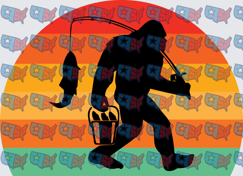Bigfoot Fishing With Bucket Retro Sunset Silhouette (DTF)