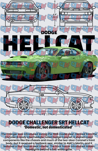 Dodge Challenger SRT Hellcat Blueprint Spec Art (DTF)