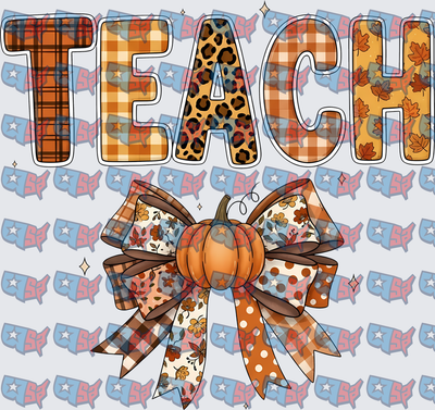 Fall Teach Pumpkin Bow Mixed Pattern Letters (DTF)