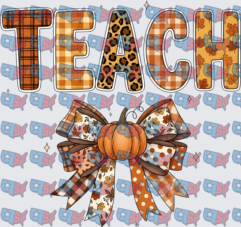 Fall Teach Pumpkin Bow Mixed Pattern Letters (DTF)