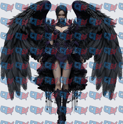 Dark Angel Woman Massive Black Feathered Wings (DTF)