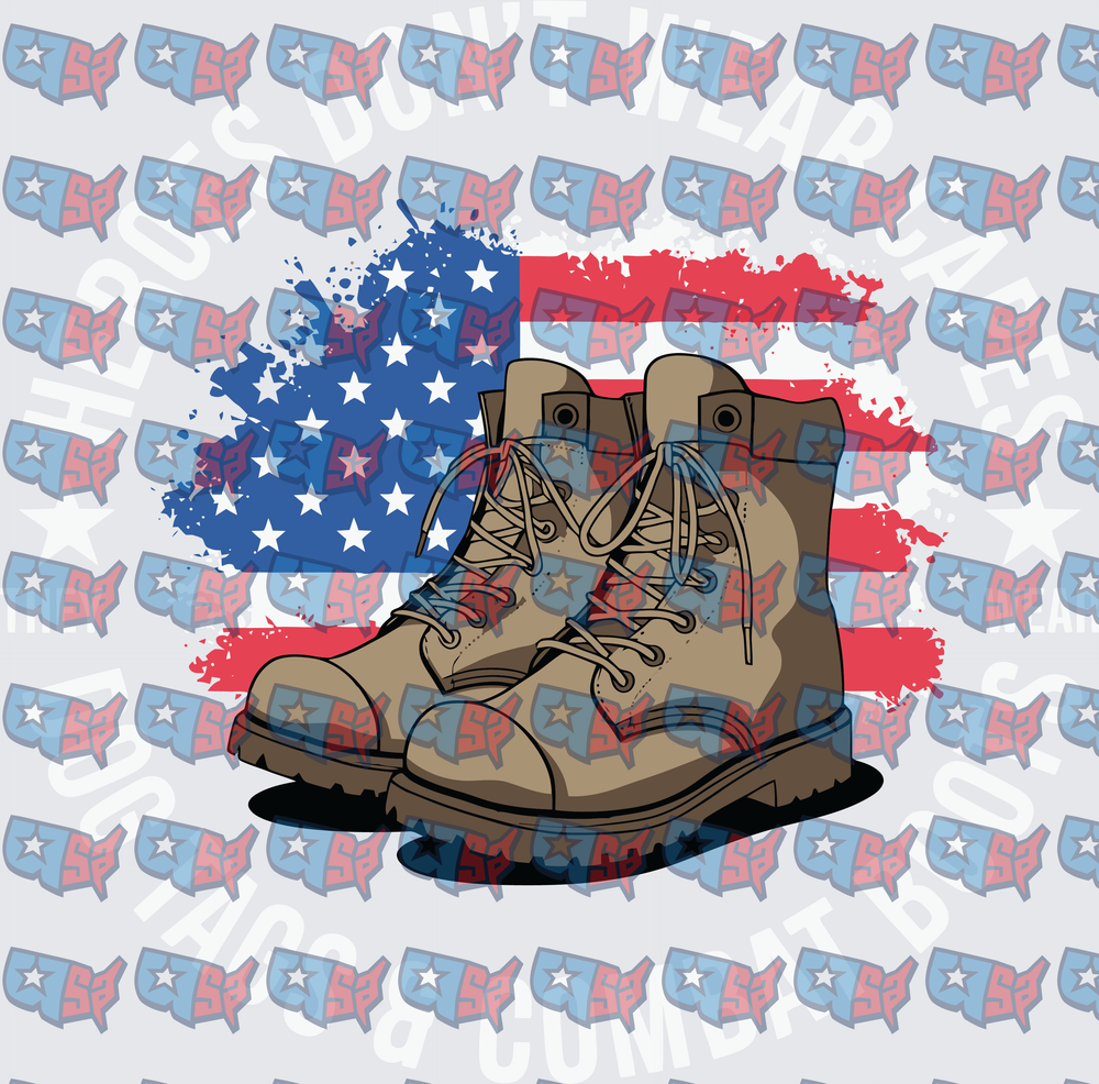 Military Combat Boots American Flag Patriotic Design (DTF)