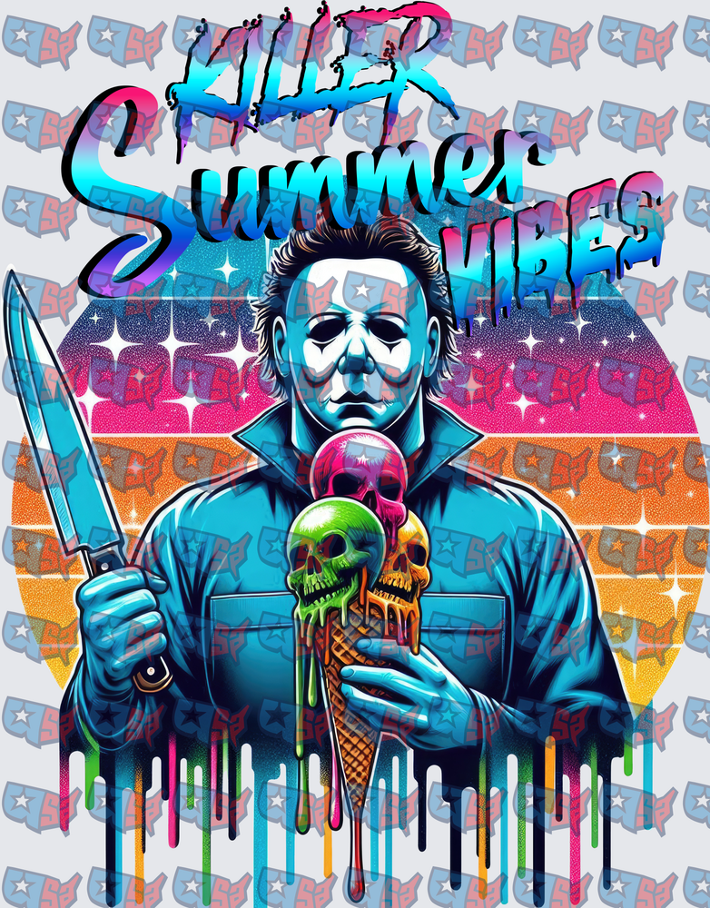 Killer Summer Vibes Horror Masked Killer Skull Ice Cream (DTF)