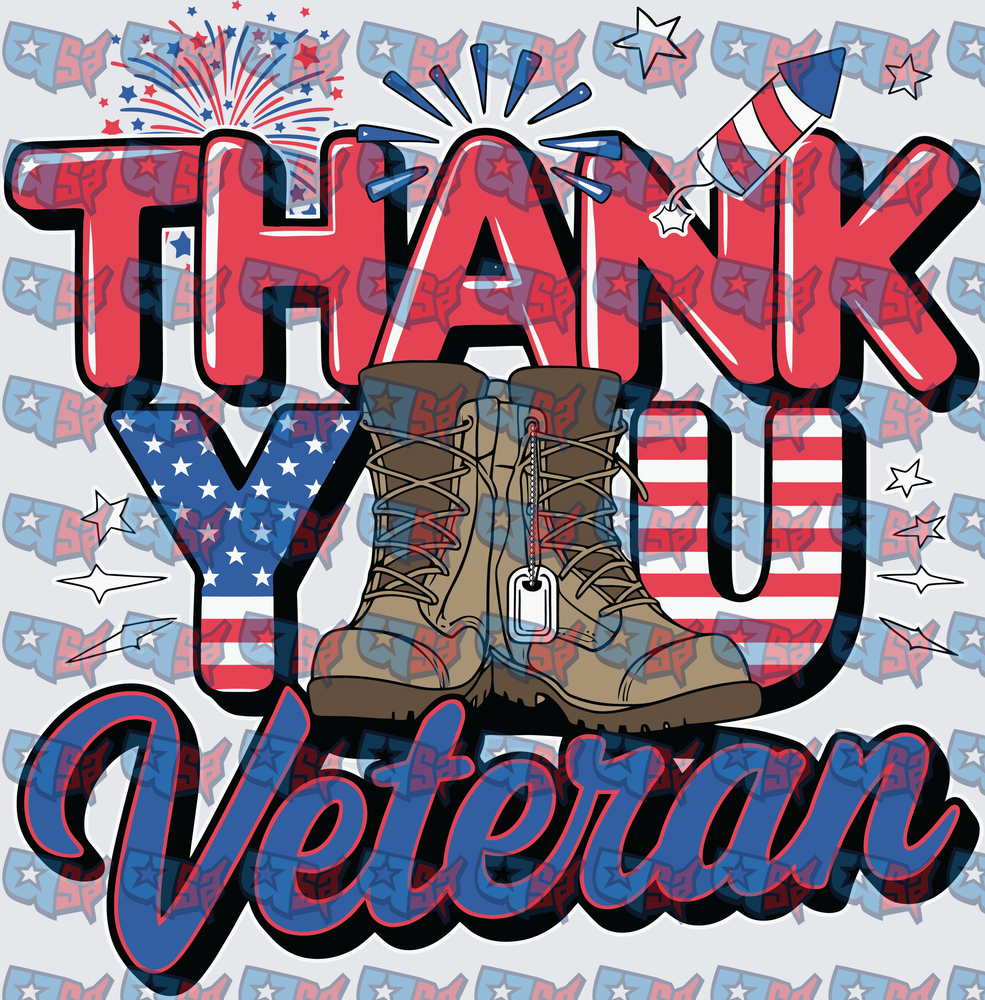 Thank You Veteran Military Boots Patriotic American Flag (DTF)