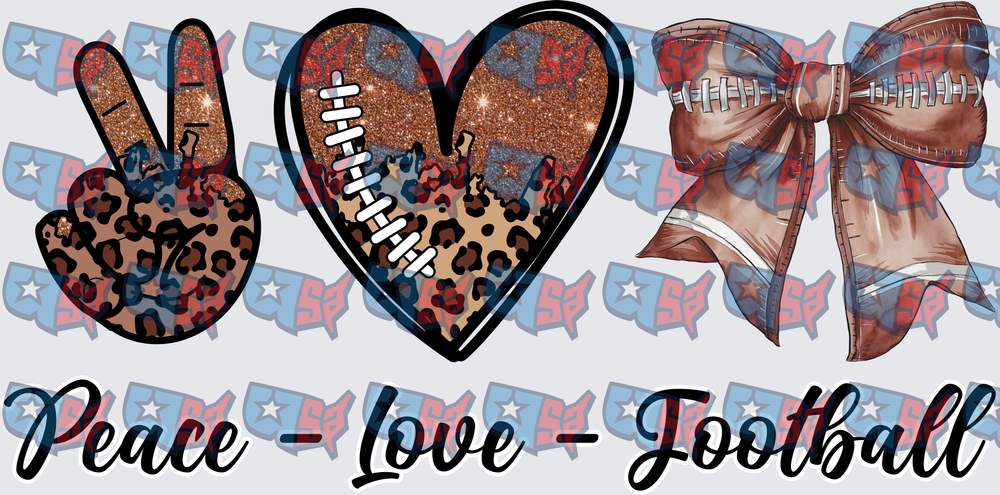 Peace Love Football Leopard Glitter Bow Design (DTF)