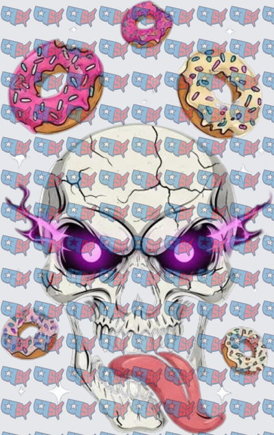 Cracked Skull Purple Flame Eyes Surrounded By Donuts (DTF)