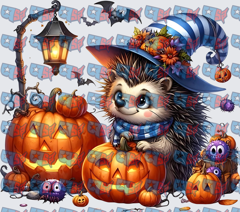 Cute Halloween Hedgehog Witch With Jack-O-Lanterns (DTF)