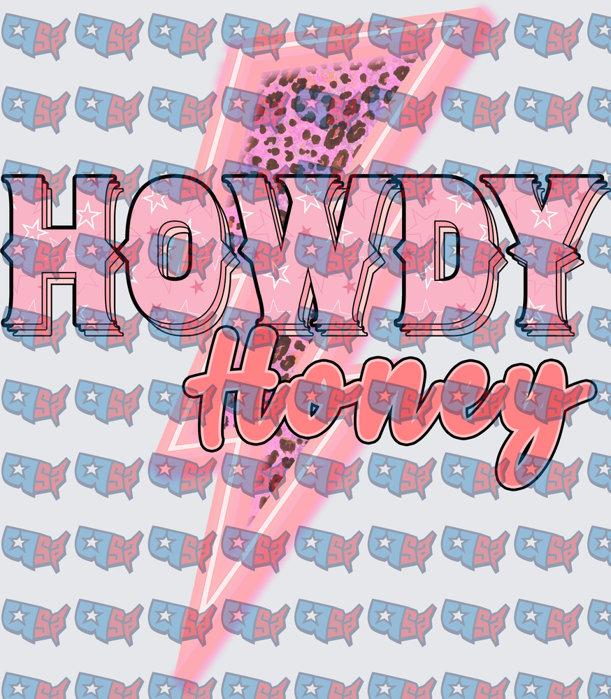 Howdy Honey Lightning Bolt Leopard Print Western (DTF)