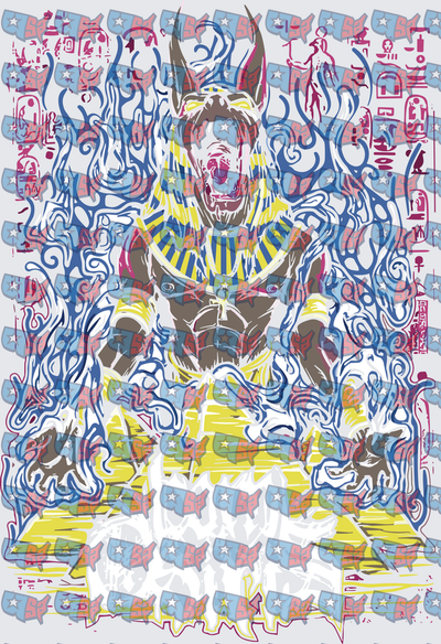 Anubis Egyptian God Psychedelic Swirl Art (DTF)