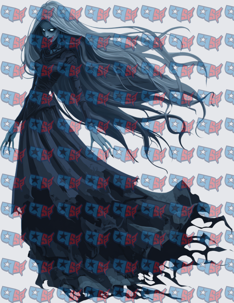 Dark Female Specter Flowing Black Robes Glowing Eyes (DTF)