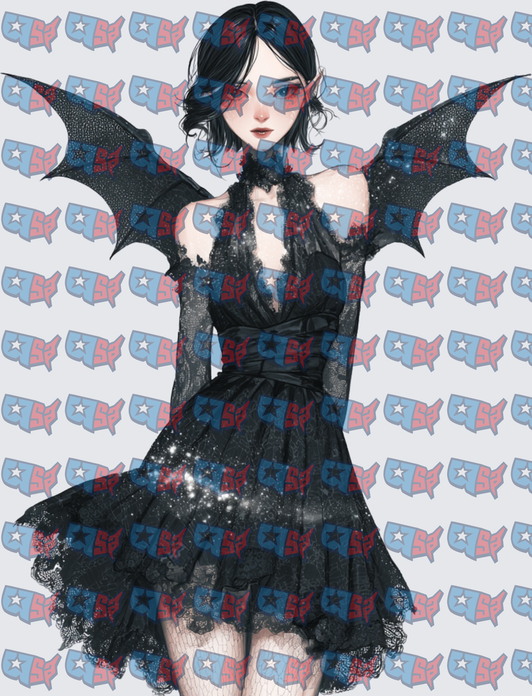 Gothic Fairy Girl Black Lace Bat Wings (DTF)