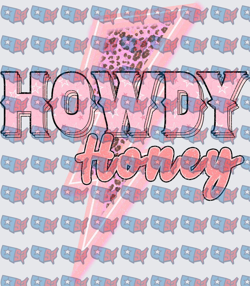 Howdy Honey Pink Lightning Bolt Leopard Stars (DTF)