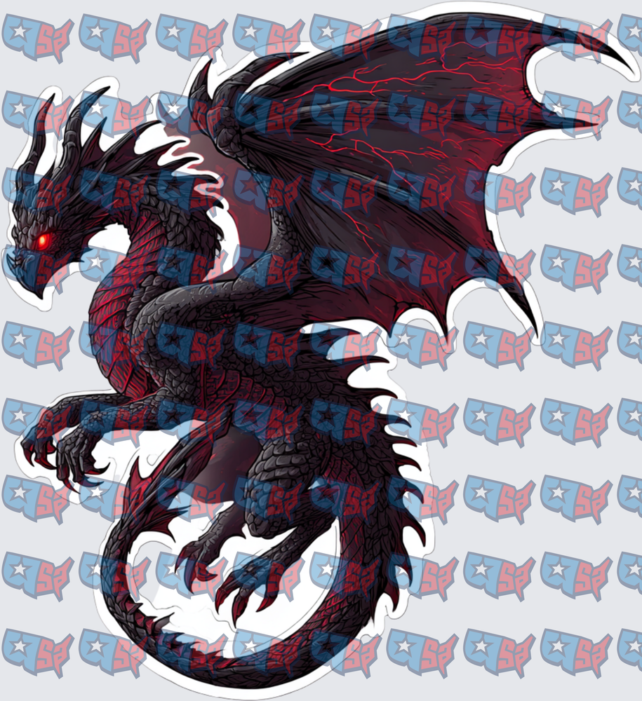Dark Dragon Red Glowing Eyes Black Scales Wings (DTF)