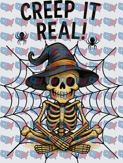 Creep It Real Skeleton Witch Hat Spider Web Halloween (DTF)