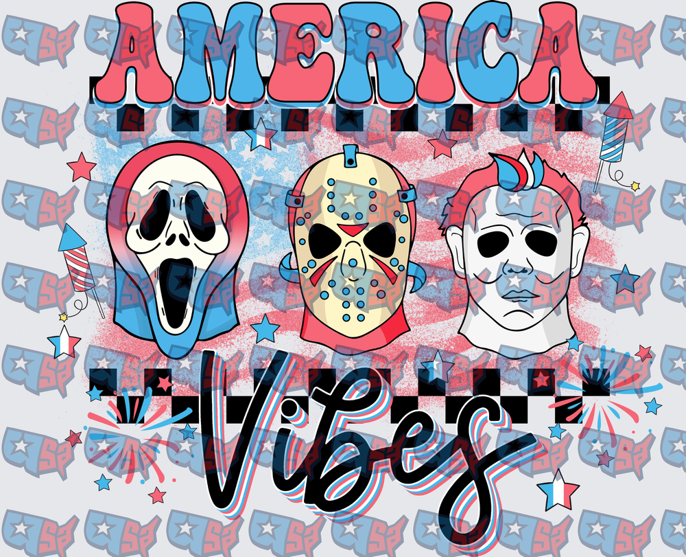 America Vibes Horror Mask Icons Patriotic Fourth of July (DTF)