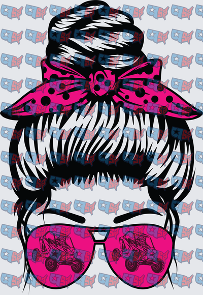 Messy Bun Girl Pink Bandana UTV Sunglasses (DTF)