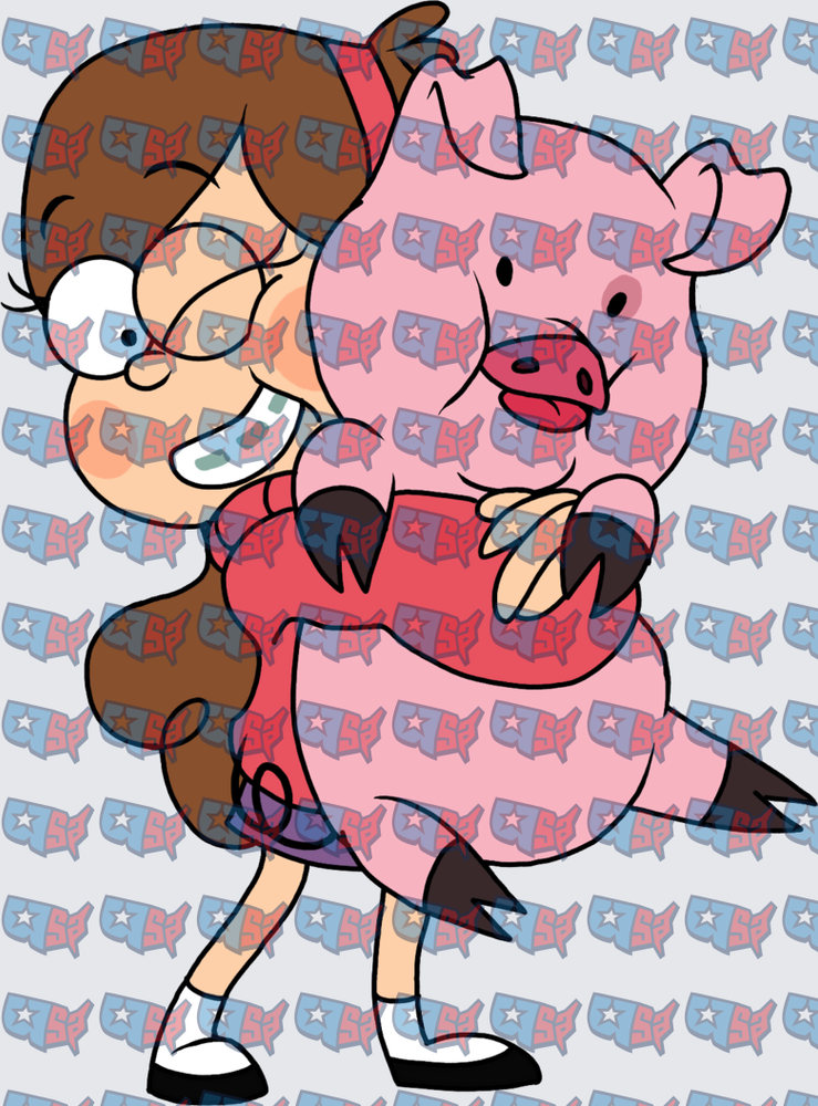 Brunette Girl Hugging Pink Pig Cartoon (DTF)