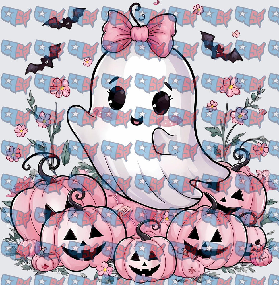 Cute Ghost Pink Bow Halloween Pumpkins Floral (DTF)