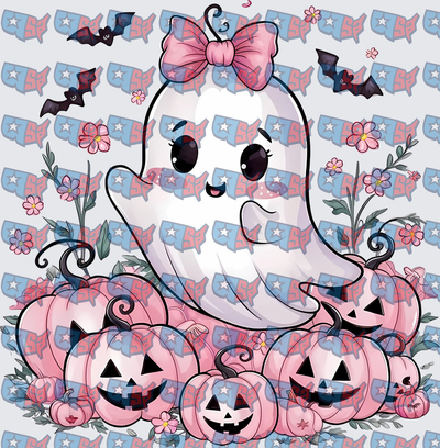 Cute Ghost Pink Bow Halloween Pumpkins Floral (DTF)