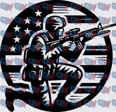 Kneeling US Soldier Aiming Rifle American Flag Circle (DTF)