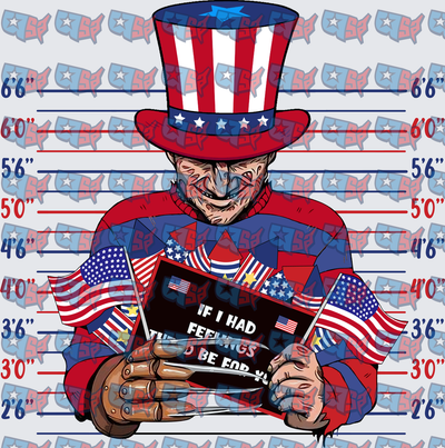 Freddy Krueger Patriotic Mugshot With American Flags (DTF)