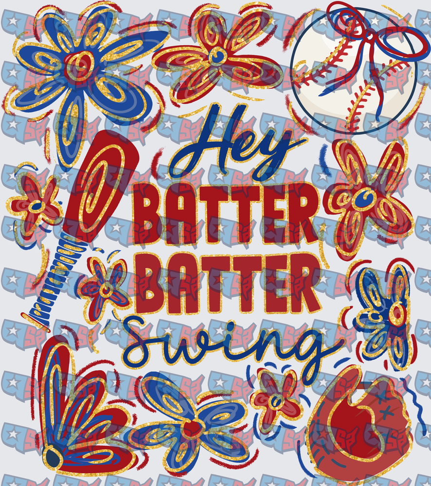 Hey Batter Batter Swing Floral Baseball (DTF)