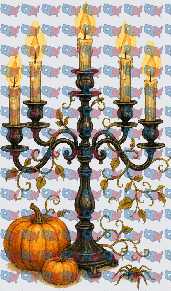 Gothic Candelabra Pumpkins Spider Halloween (DTF)