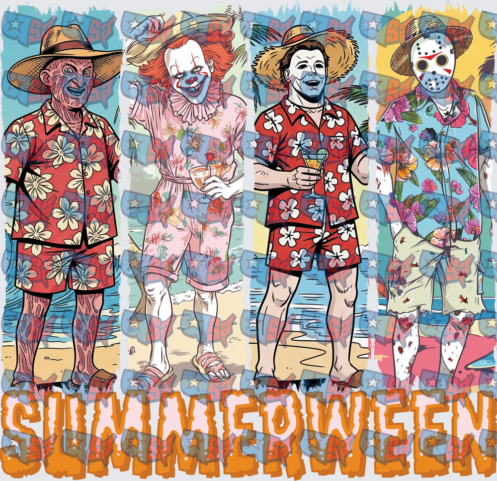 Summerween Horror Icons in Tropical Beach Outfits (DTF)