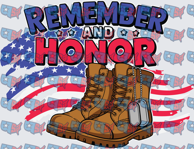 Remember and Honor Military Boots Dog Tags Flag (DTF)
