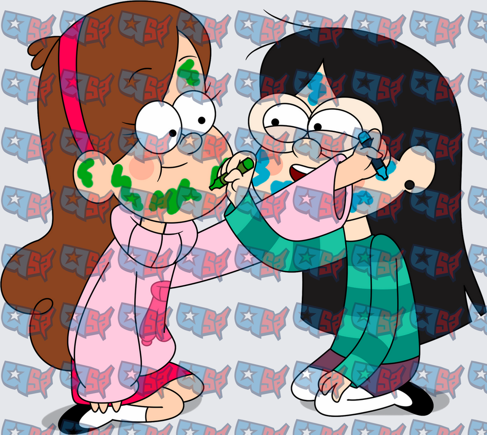 Cartoon Girls Drawing On Each Other's Faces (DTF)