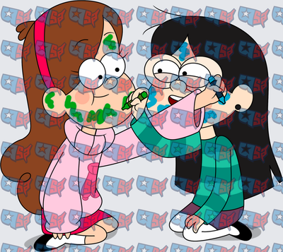 Cartoon Girls Drawing On Each Other's Faces (DTF)