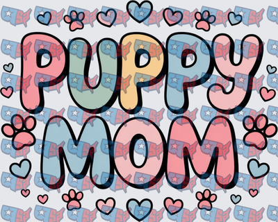 Puppy Mom Colorful Bubble Letters Paws Hearts (DTF)