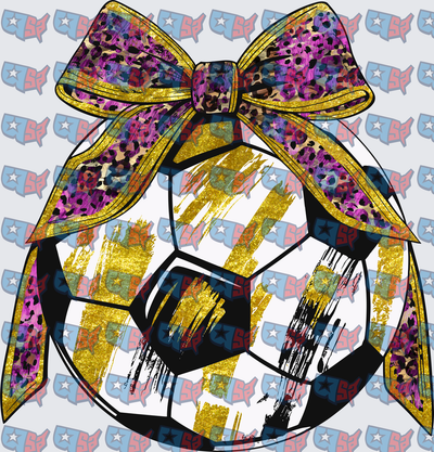 Distressed Soccer Ball Gold Glitter Leopard Bow (DTF)
