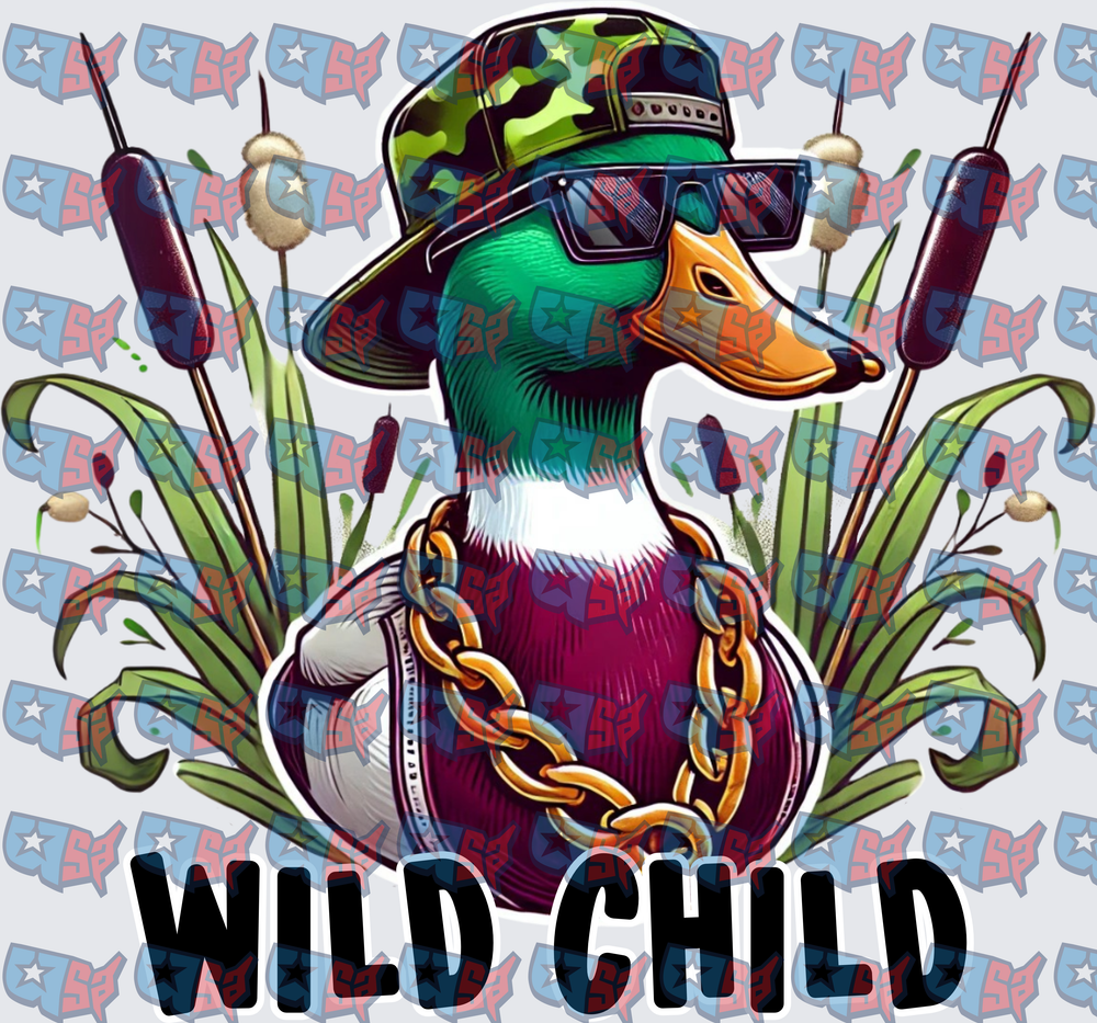 Wild Child Mallard Duck Camo Hat Gold Chain (DTF)