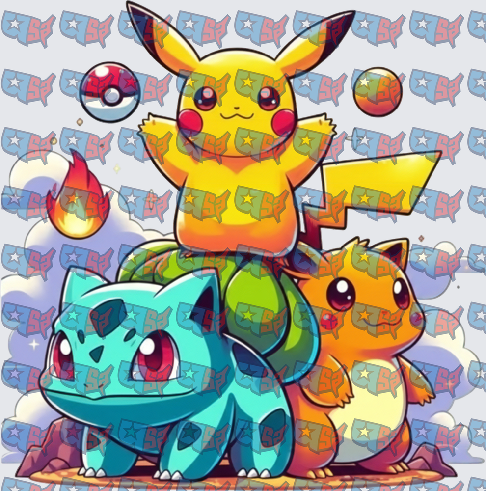 Pikachu Bulbasaur Charmander Starter Pokemon Trio Stack (DTF)