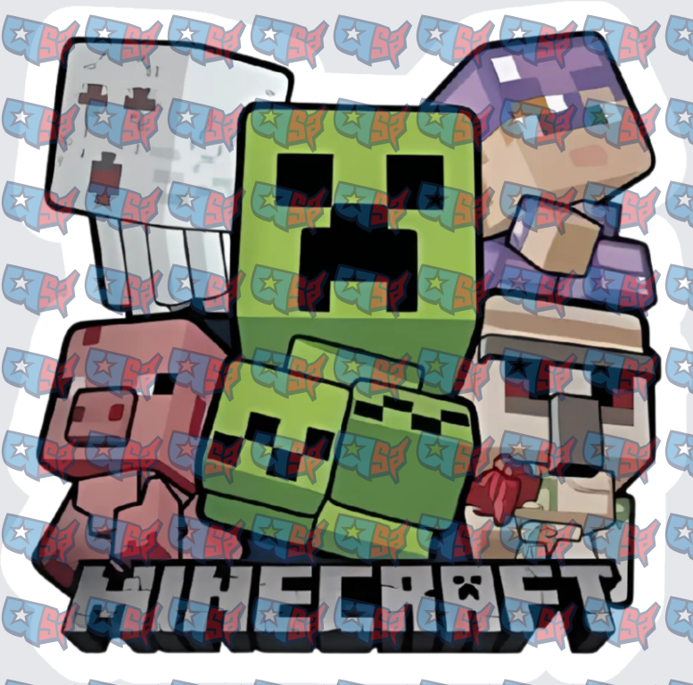 Blocky Pixel Game Characters Creeper Pig Ghost Witch Group (DTF)
