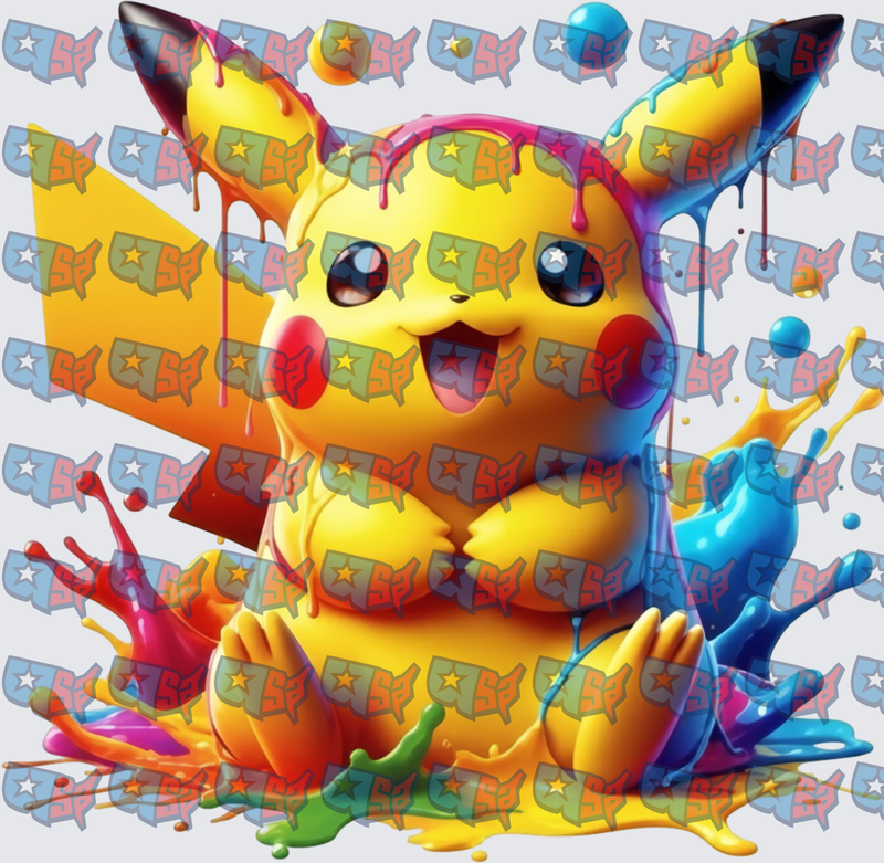 Colorful Paint Splash Electric Mouse Pokemon Character (DTF)