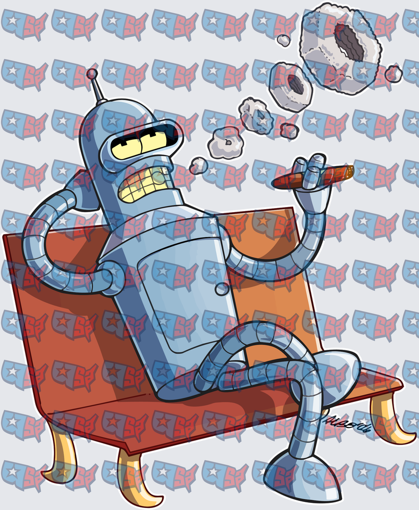 Bender Relaxing on Couch Smoking Cigar Dreaming of Donut (DTF)