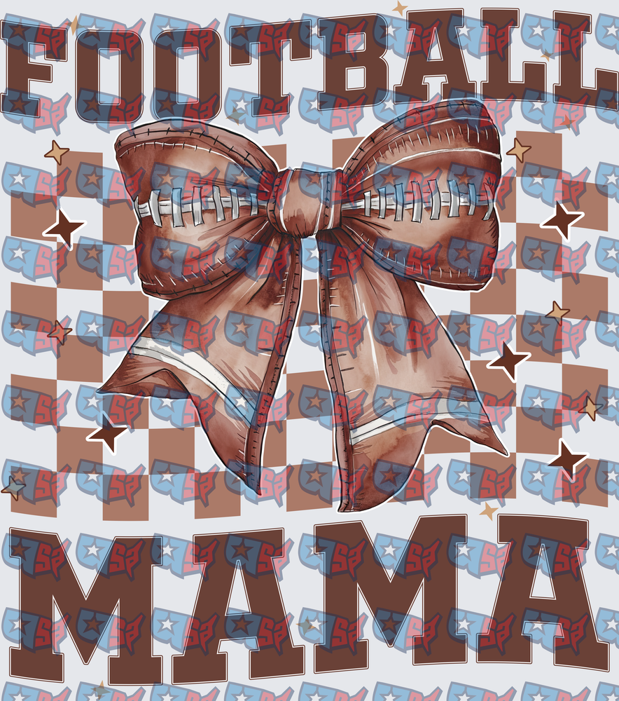 Football Mama Bow Checkered Stars Design (DTF)