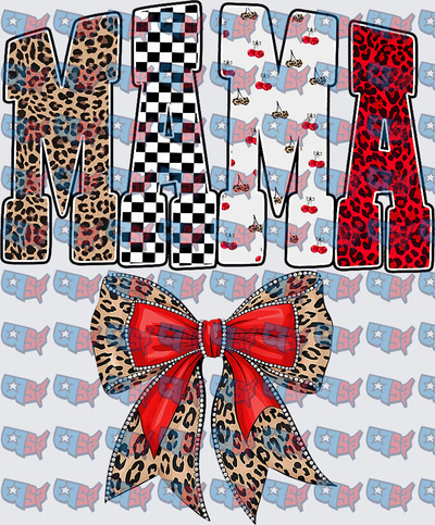 Mama Leopard Checkered Cherry Print Coquette Bow (DTF)