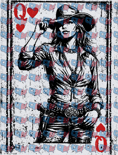 Queen of Hearts Cowgirl Playing Card Distressed (DTF)