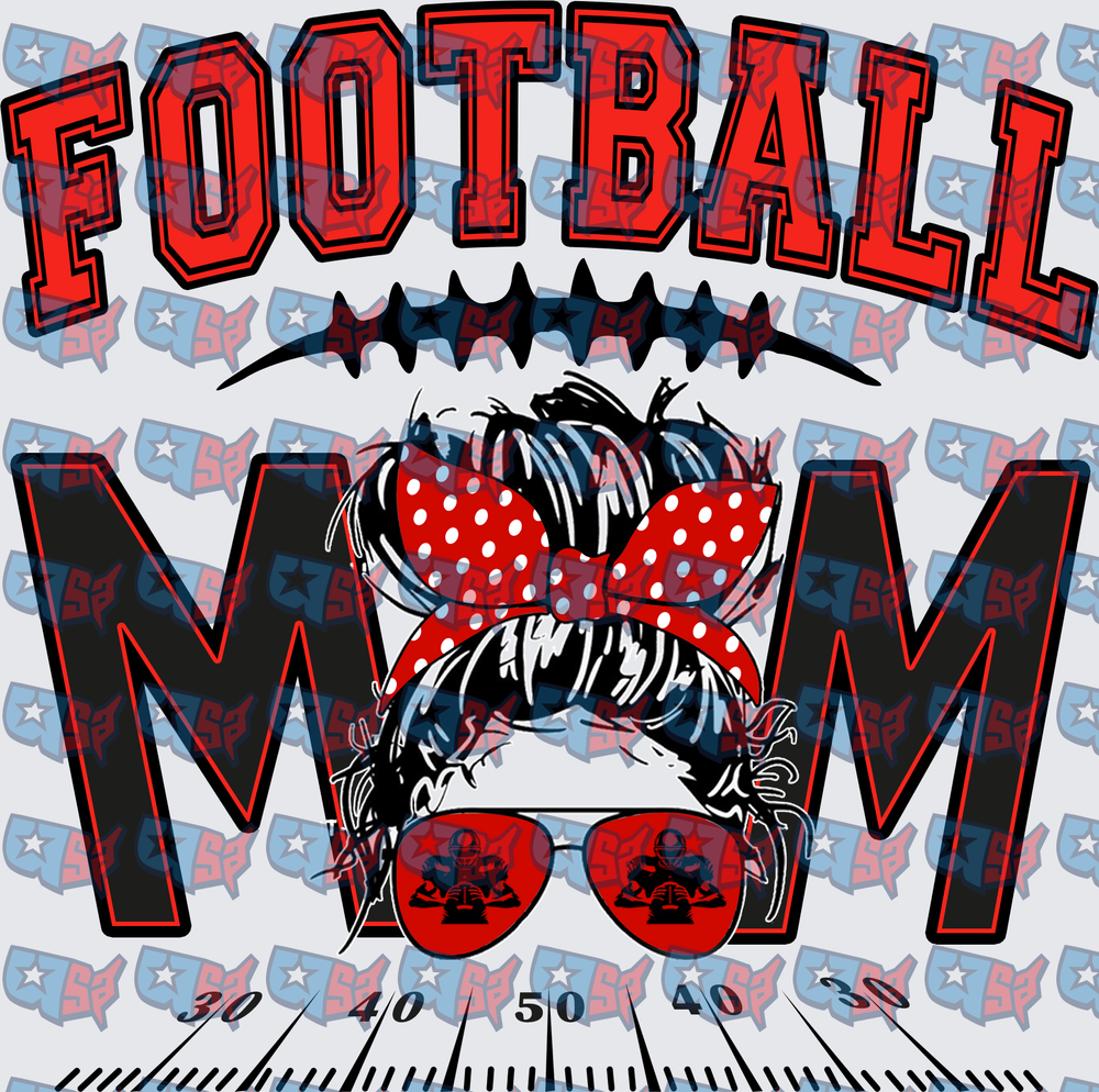 Football Mom Messy Bun Red Polka Dot Bow (DTF)